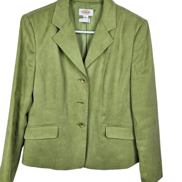 Talbots Lime Green 3 Button Blazer Jacket Polyester‎ Microfiber Lined Size 8 - Picture 11 of 11